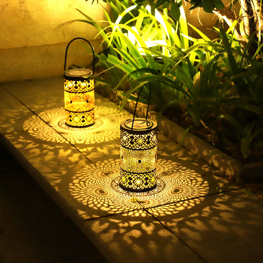 2 Pack Solar Lanterns for Outdoor, Hanging Outdoor Lanterns with Ground Stakes, IP65 Waterproof Decoration Path Lights, Solar Lights for Garden Outside Patio, Garden Decor Gifts for Women Mom Grandma