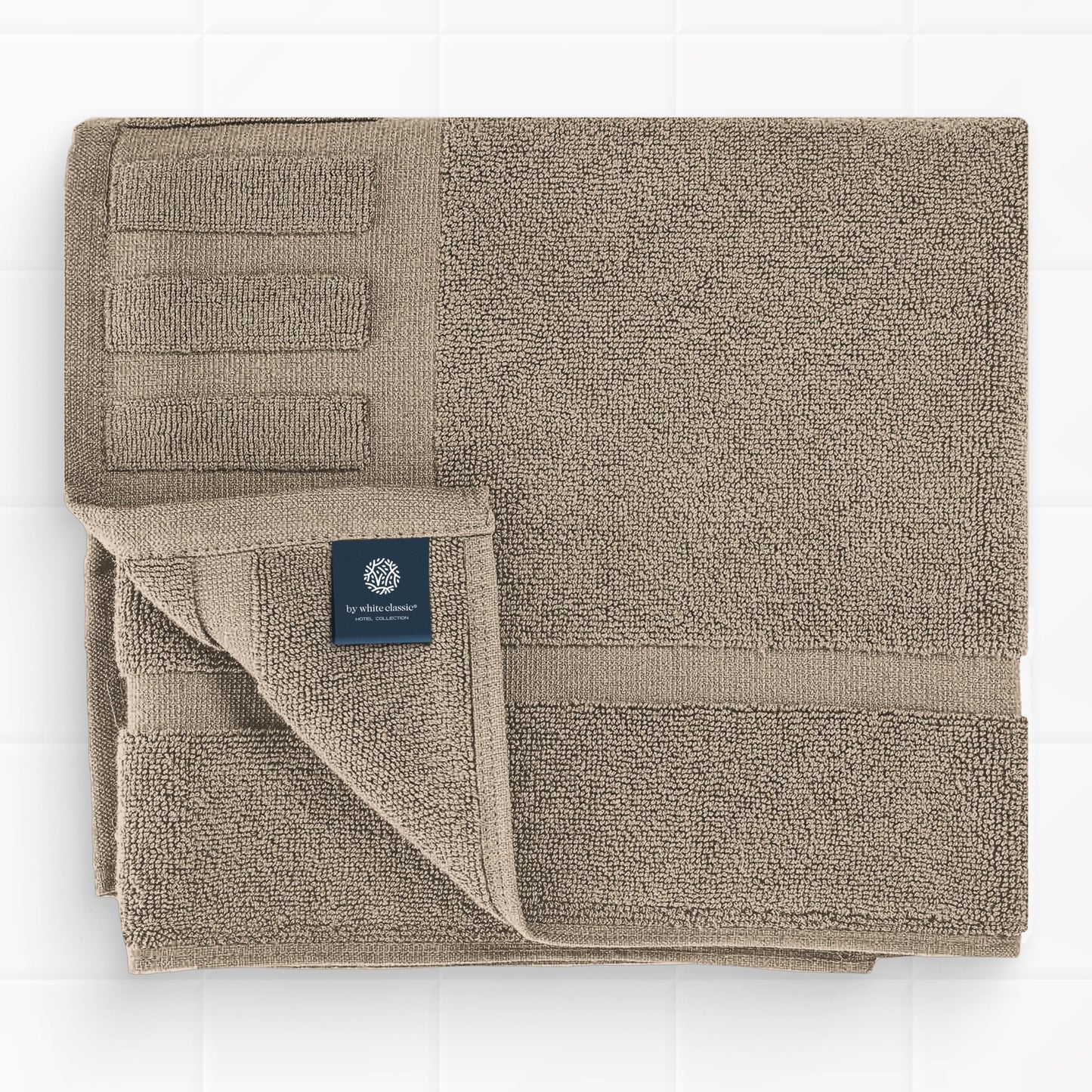 White Classic Luxury Bath Mat Floor Towel Set - Absorbent Cotton Hotel Spa Shower/Bathtub Mats [Not a Bathroom Rug] 22"x34" | 2 Pack | Taupe