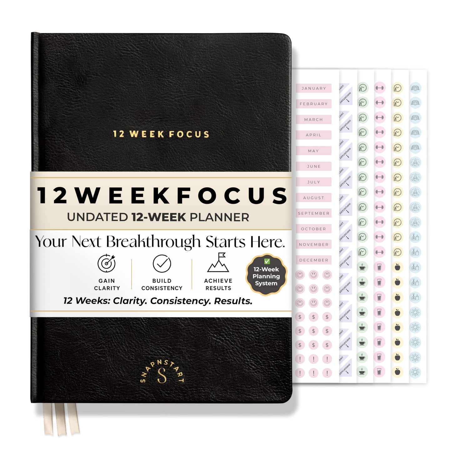 12 Week Focus Planner: High Performance Project Planner - Stay Focused and Achieve your Goals - Weekly and Daily Pages with Scientifically Proven Prompts - Undated, 7x10inch Black Hardcover
