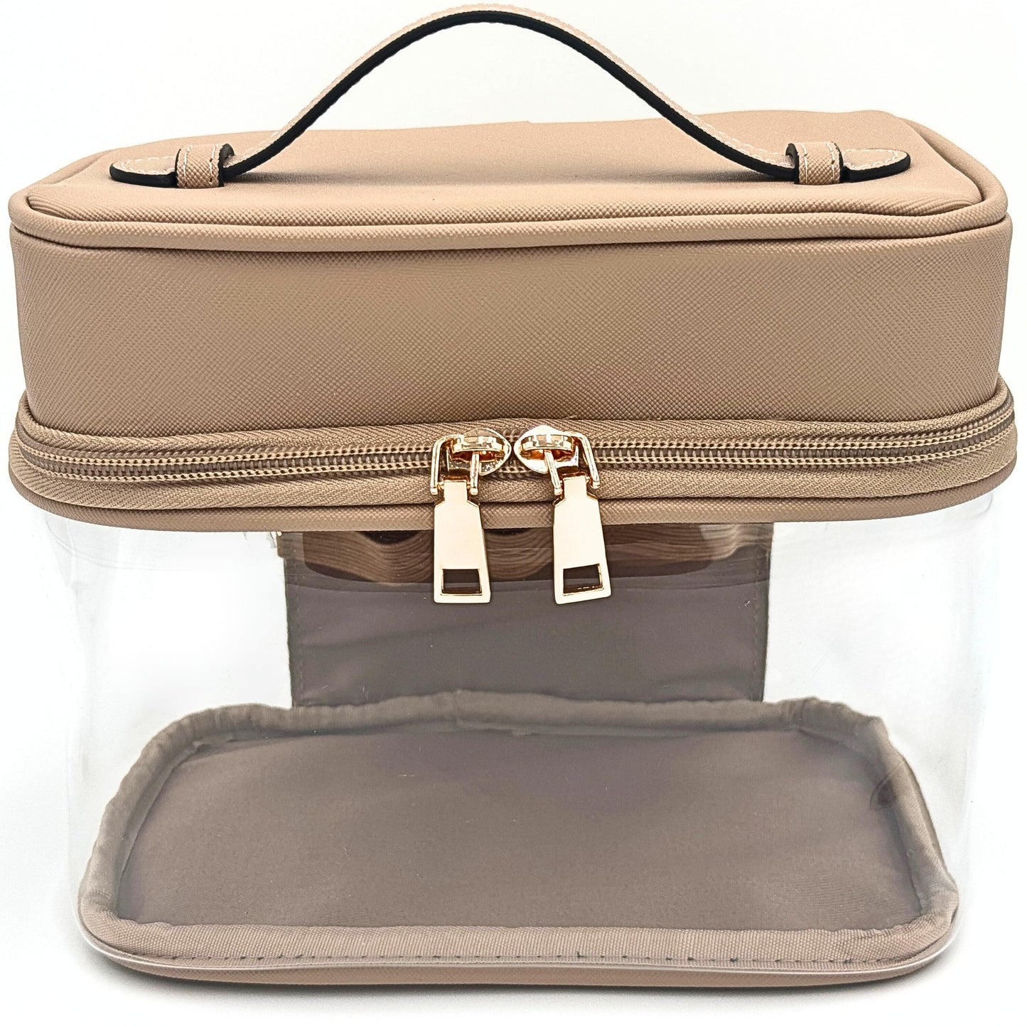 JAZD Clear Makeup Bag Toiletry Bag for Women Cosmetic Large Capacity Travel Make Up Bag Organizer Transparent Train Case TSA Approved, BEIGE, Tranparent Makeup Bag With Top Handle