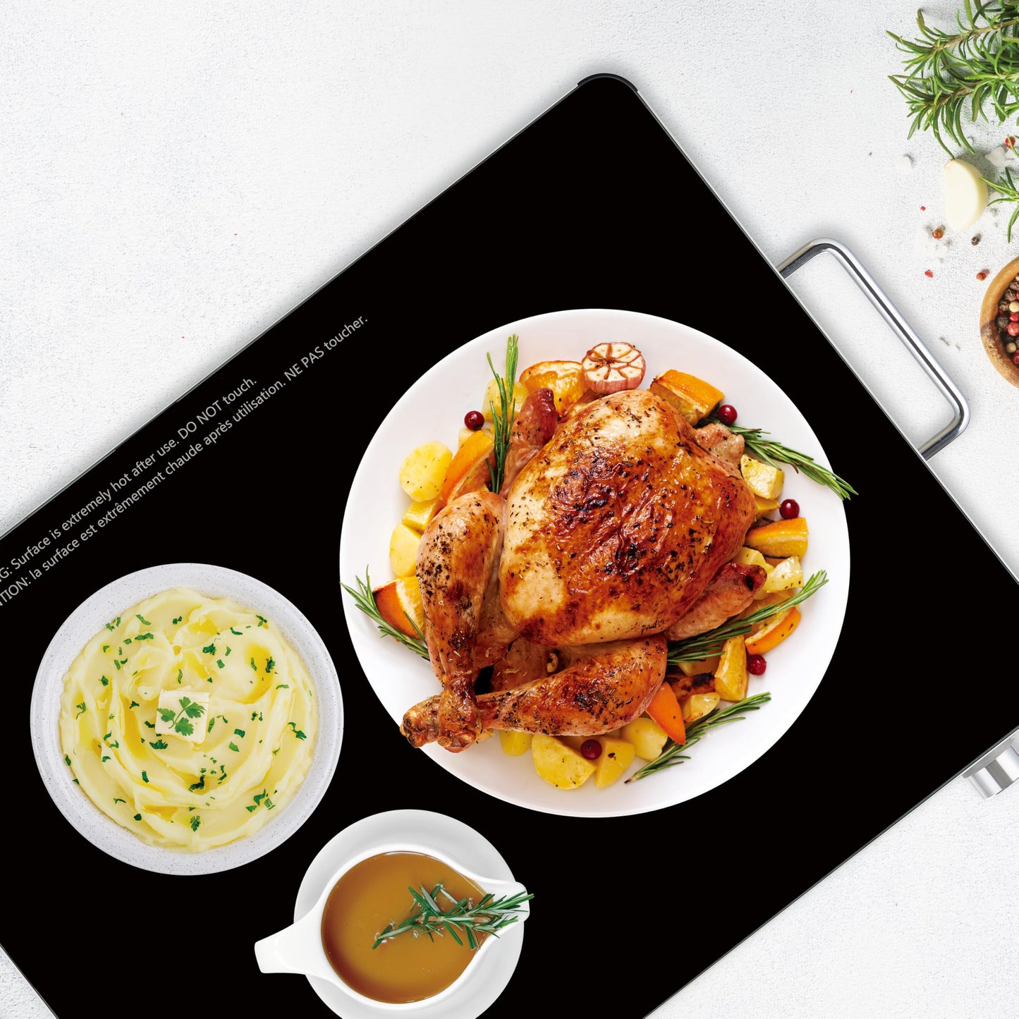 Salton Hotray XL Warming Tray | 21” x 16” Tempered Glass Surface | Variable Temperature Control | Cool-Touch Handles | for Parties, Gatherings, and Everyday Use | Easy-to-Clean | 400W | WT2148