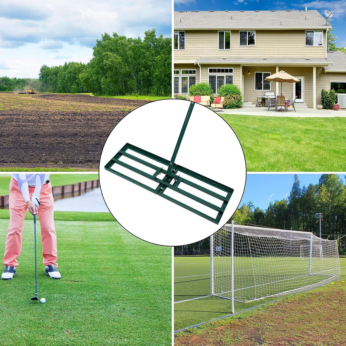 HIDALIFE Lawn Leveling Rake,Stainless Steel Lawn Rake with 30” x 10” Ground Plate, 78” Adjustable Long Handle for Grass, Golf Field, Soil or Dirt Ground Surfaces