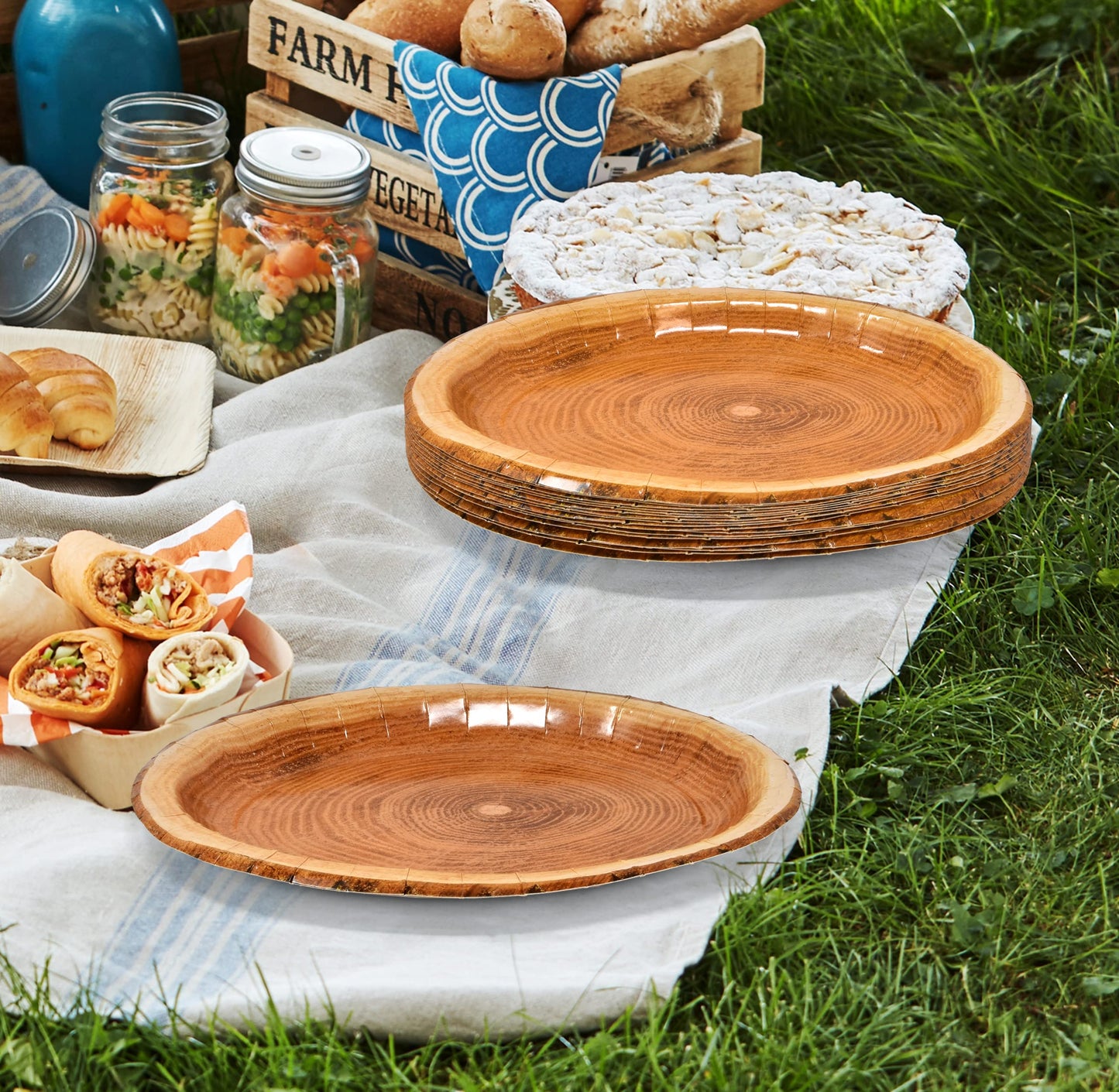 Gift Boutique 50 Count Wood Oval Paper Plate 10" X 12" Large Disposable Rustic Wooden Look Platter Serving Dish Tray for Fall Spring Holiday Tableware