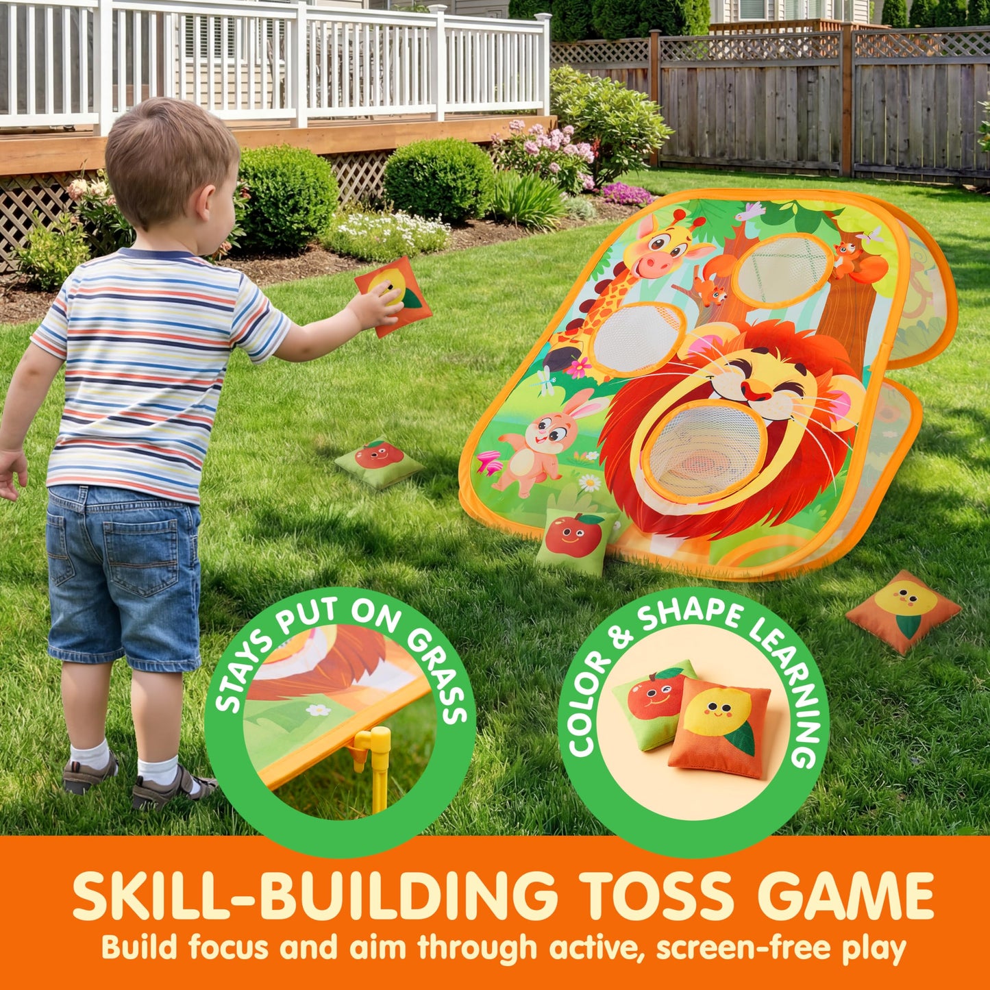 JOYIN 3-in-1 Animal Bean Bag Toss Game for Kids, Portable Corn Hole Games with Tic Tac Toe & Dartboard, Outdoor Toys for Party Yard Beach Lawn, Birthday Gift for Boys Girls Toddlers