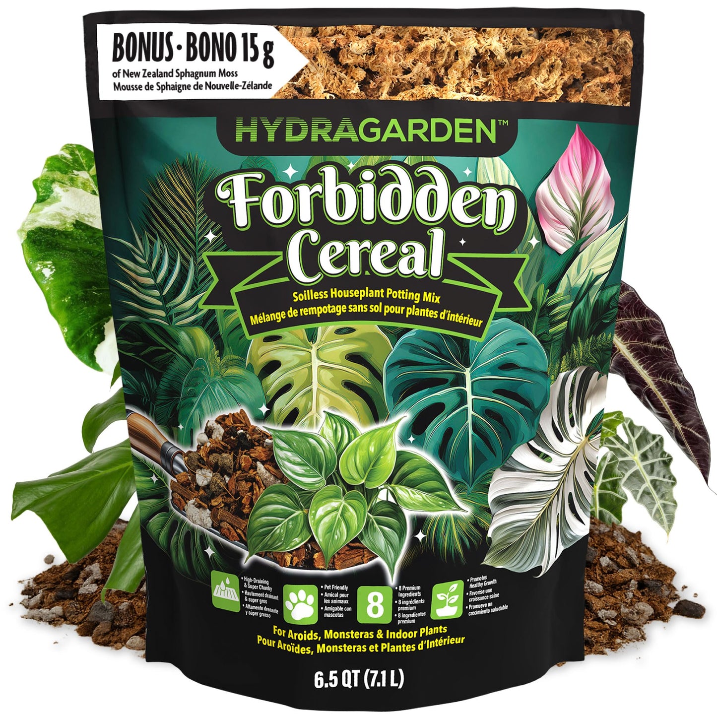 Forbidden Cereal Soilless Houseplant Potting Mix - Chunky Soil for Aroid Tropical Plants & Flowers - 8 Ingredients, No More Overwatering, Versatile Moisture Retention, Peat Free & Organic - 7.1L Bag