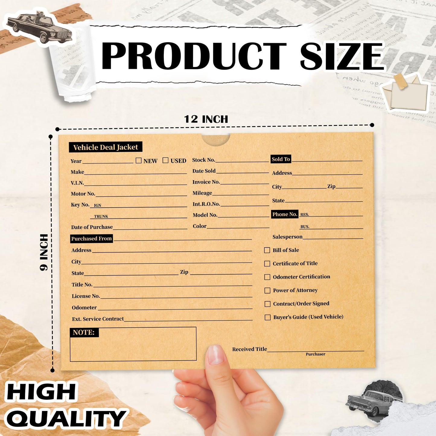 200 Pcs Deal Jackets Vehicle Deal Envelopes 9 x 12 Inch Kraft Paper Car Dealer Jacket with Marker And Pre Printed Fields for Used Car Auto Dealer Supplies And Dealership Paperwork Filing (200, Kraft)