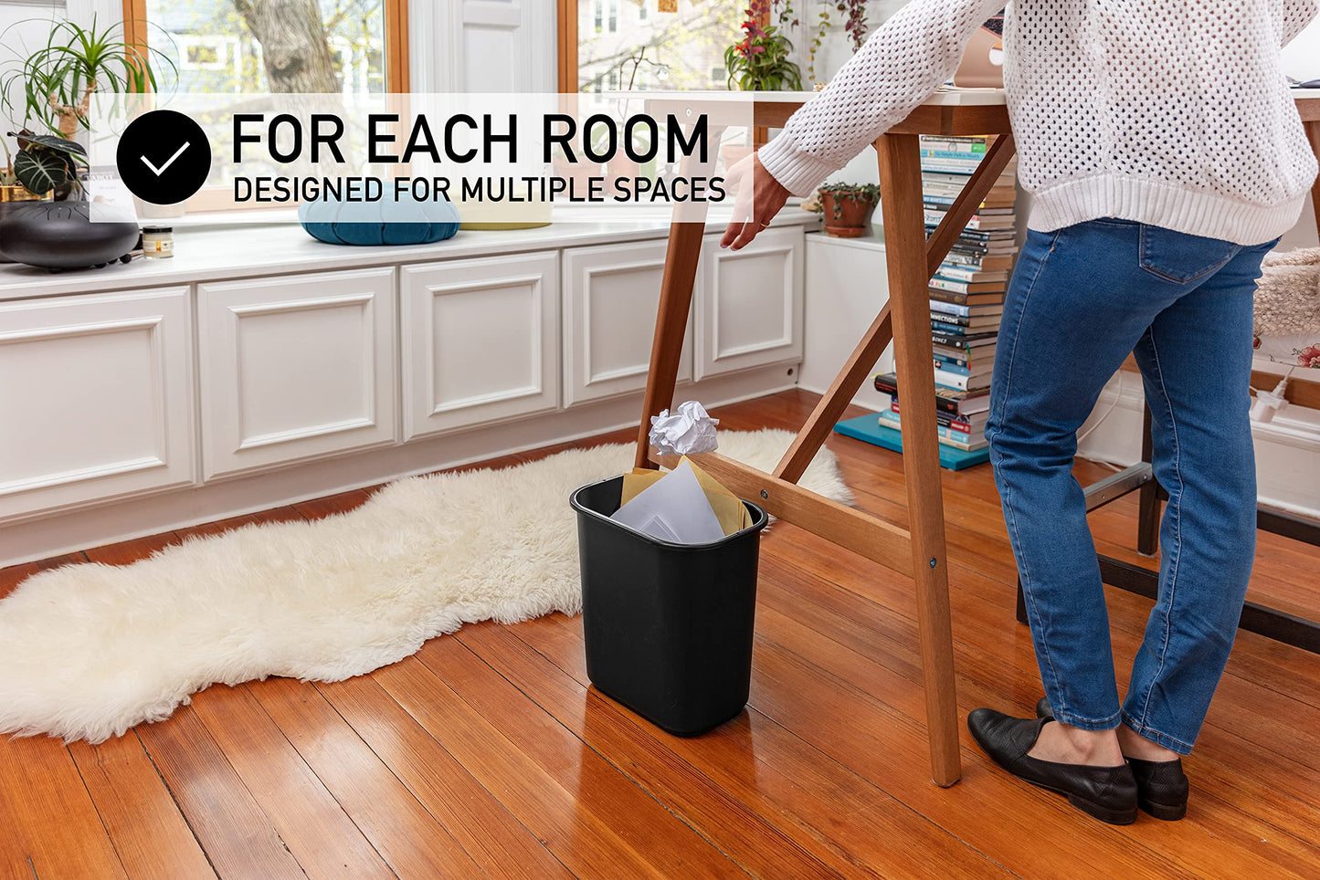 United Solutions 13 Quart / 3.25 Gallon Space-Efficient Trash Wastebasket, Fits Under Desk and Narrow Spaces in Commercial Office, Kitchen, Home Office, and Dorm, Easy to Clean, Black (Pack of 1)