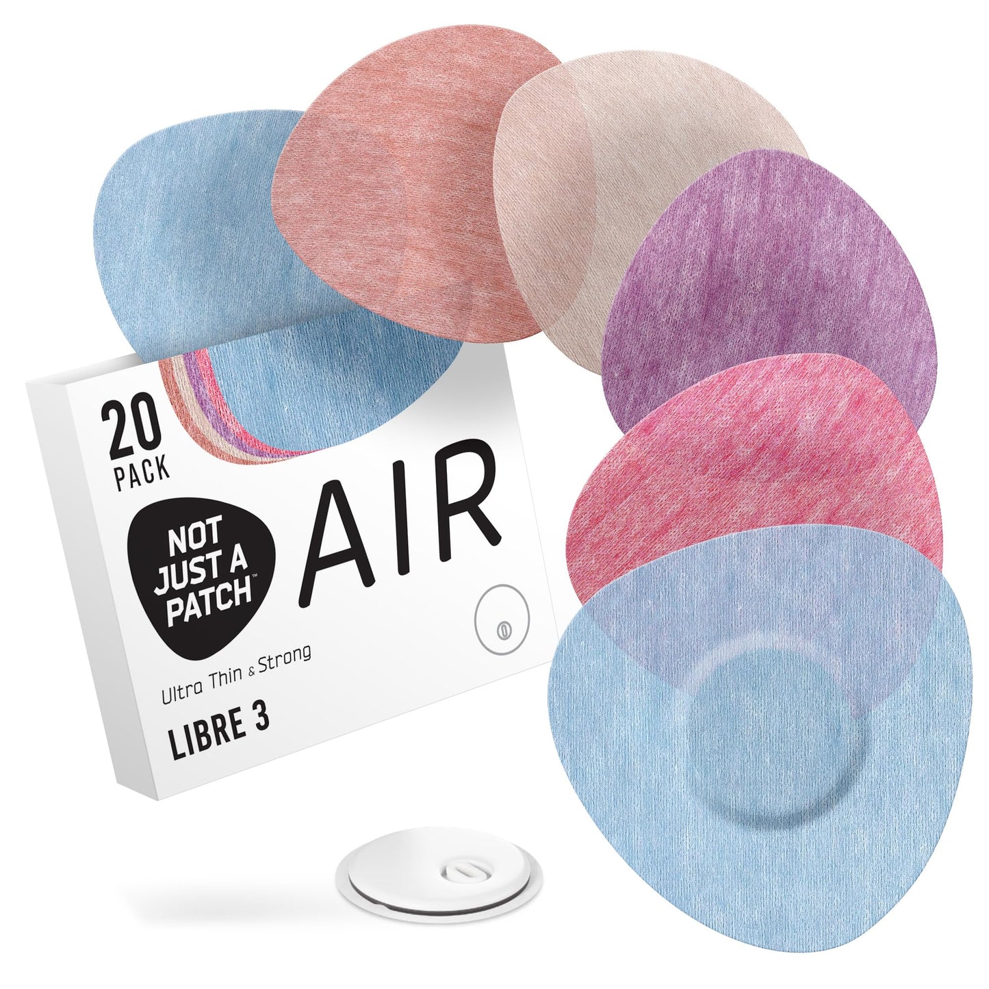 Not Just A Patch Air Libre 3 Plus Sensor Covers (20 Pack) - Thin, Strong and Light Adhesive Patches with Ultra-Hold 14 Day Adhesion, Durable Freestyle Libre 3 Sensor Covers - Multicolor