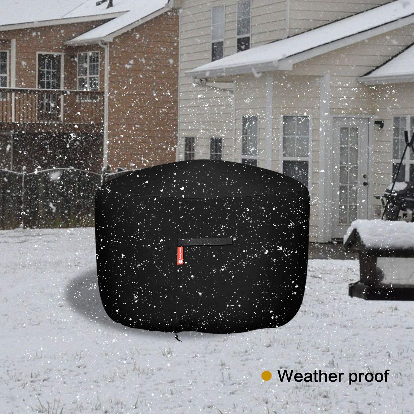 SheeChung Round Gas Fire Pit/Table Cover-Heavy Duty 600D Polyester with PVC Coating Material,100% Weather Resistant and Waterproof,Fits 30",33",36",35", 34" Fire Pit/Bowl Cover,Black,36”Dia X 24”H