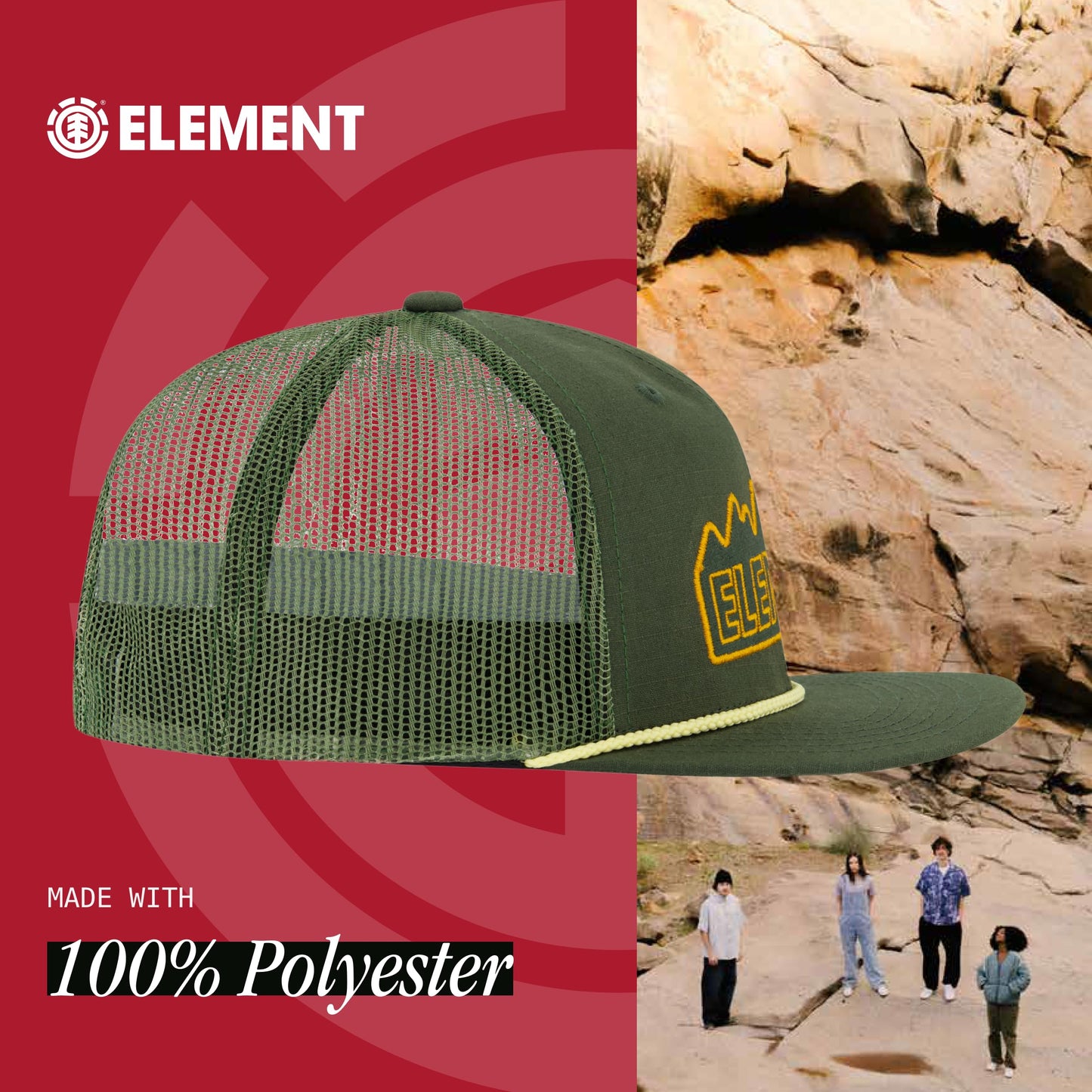 Element Trucker Hat, Adult Baseball Cap with Straight Brim, Olive, One Size, Olive, One Size