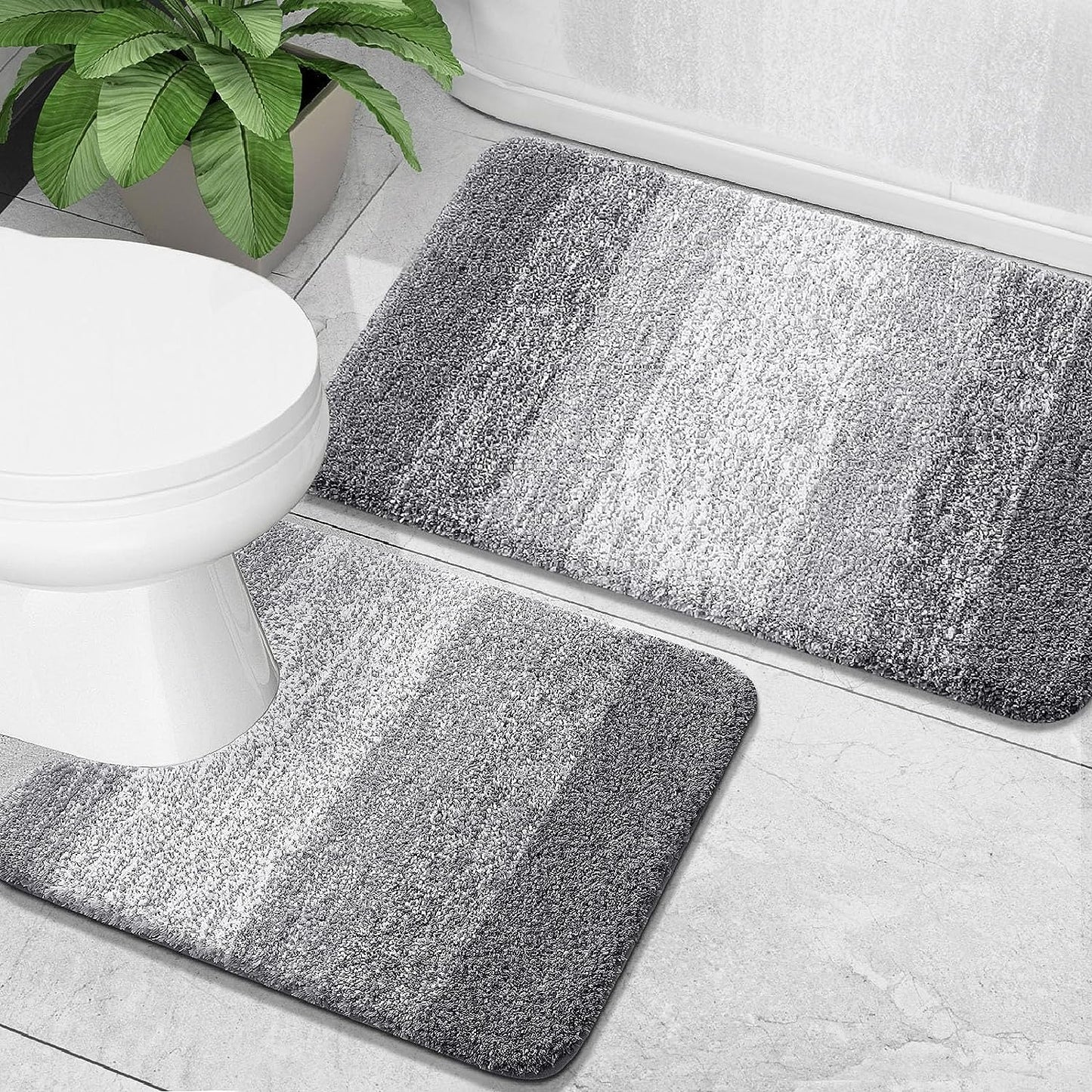 OLANLY Luxury Bathroom Mat Set 2 Piece, Soft Microfiber Absorbent Bath Mat and U-Shaped Contour Toilet Mat, Non-Slip Bathroom Rug Set, Machine Wash, Bath Mats for Bathroom, (24"x16"+24"x20", Grey)