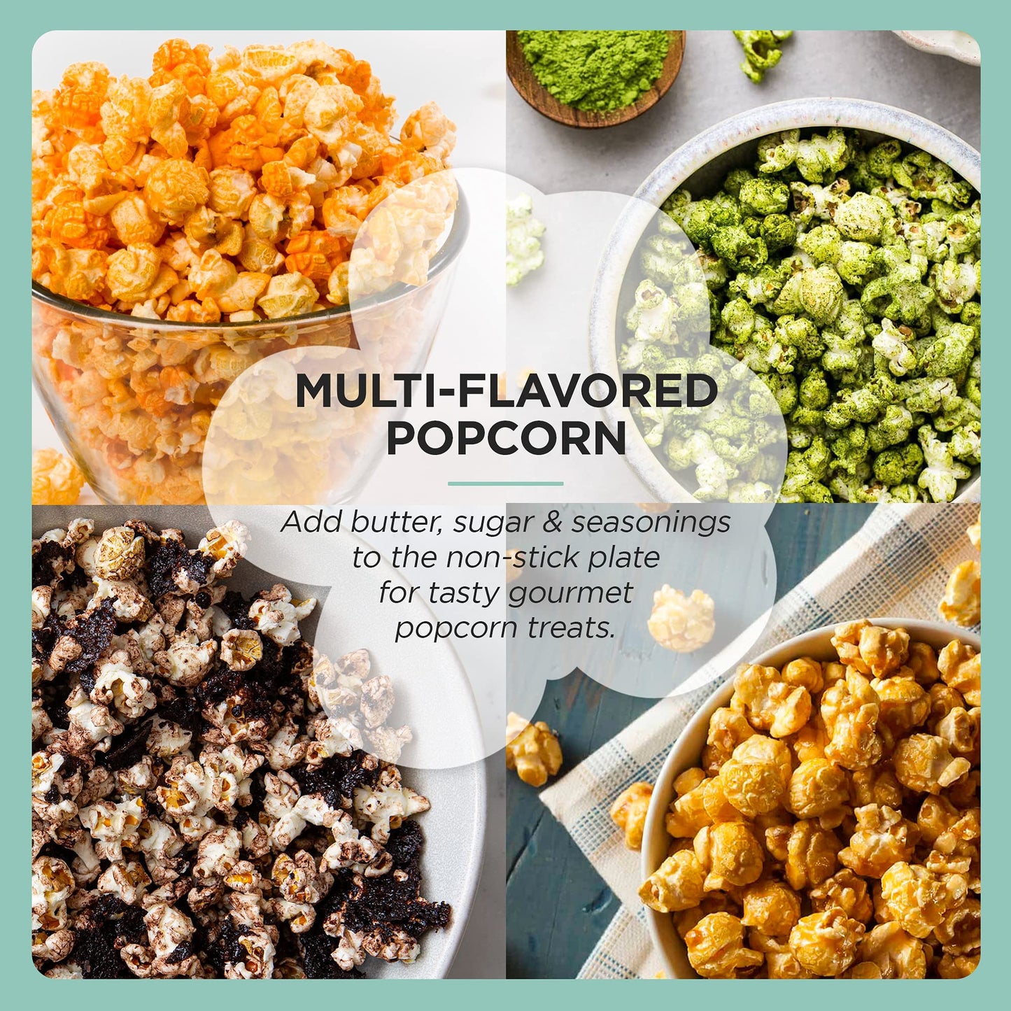 Elite Gourmet EPM330M Automatic Stirring Popcorn Maker Popper, Electric Hot Oil Machine with Measuring Cap & Built-in Reversible Serving Bowl, Great for Home Party Kids, ETL Approved, Mint, 3-Quart