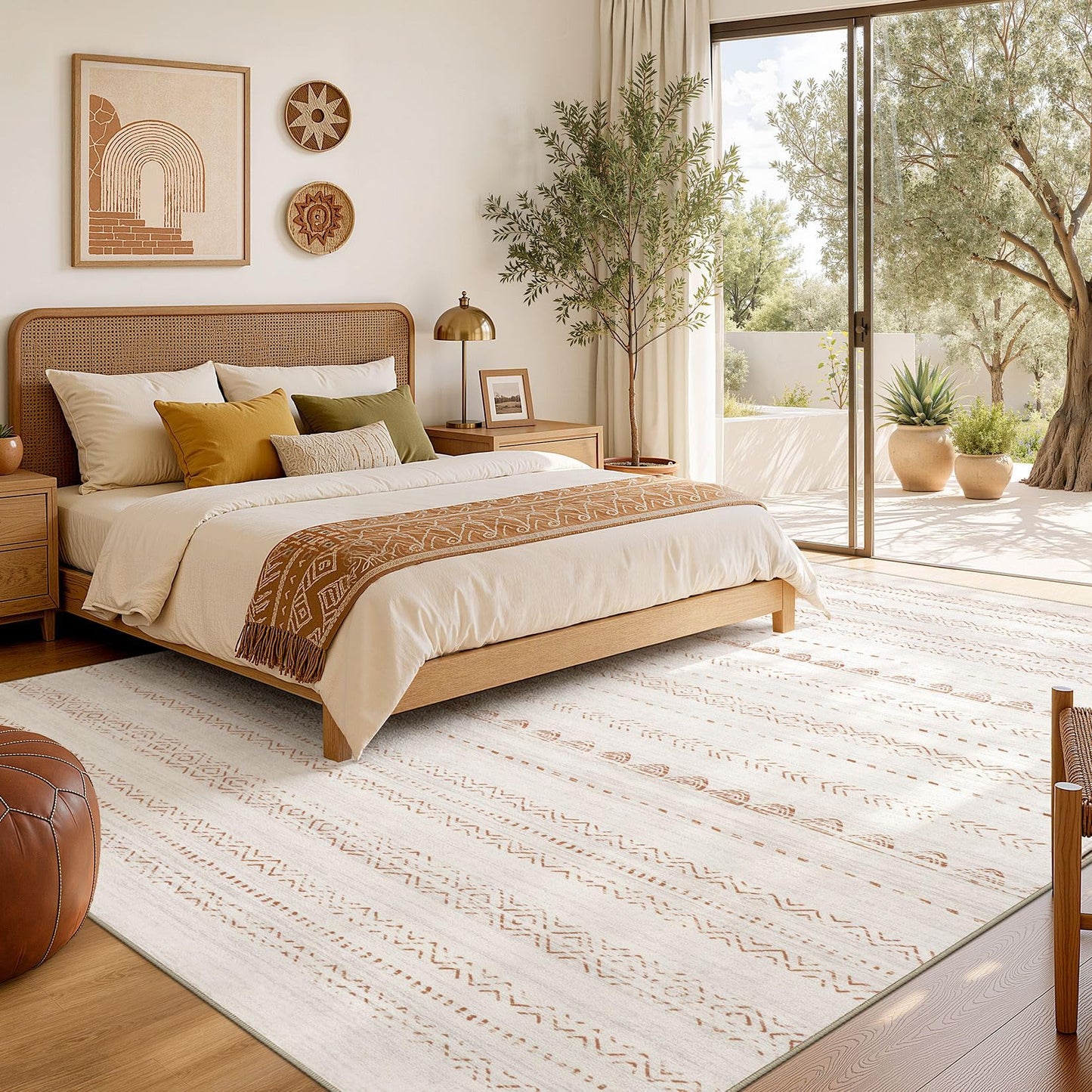 Nakagishi Area Rug Living Room Rugs: 5x7 Washable Boho Large Neutral Farmhouse Soft Moroccan Stain Resistant Indoor Carpet for Bedroom Nursery Kids Playroom Office Dining Room Home House Decor- Brown