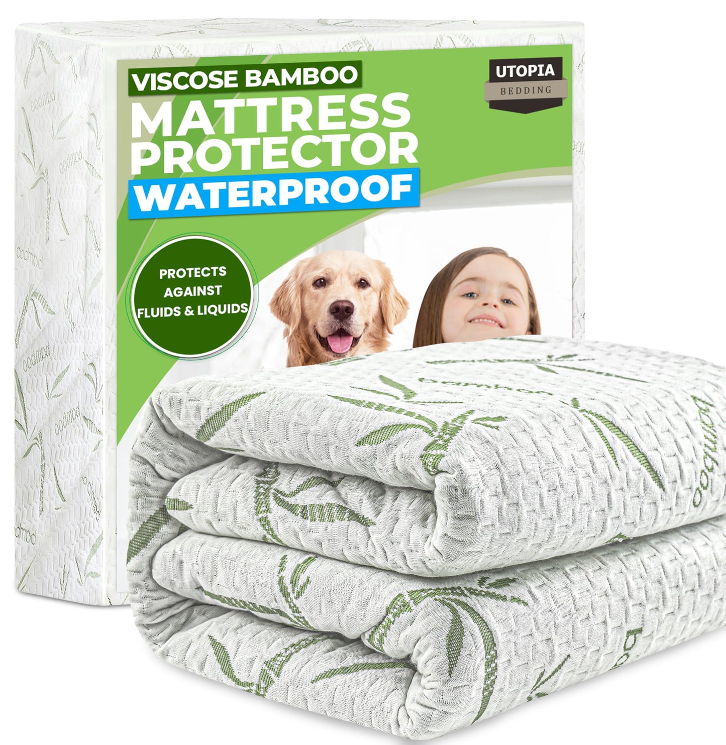 Utopia Bedding Waterproof Mattress Protector Queen Size, Bamboo Viscose Mattress Cover 200 GSM, Fits 17 Inches Deep, Breathable, Fitted Style with Stretchable Pockets