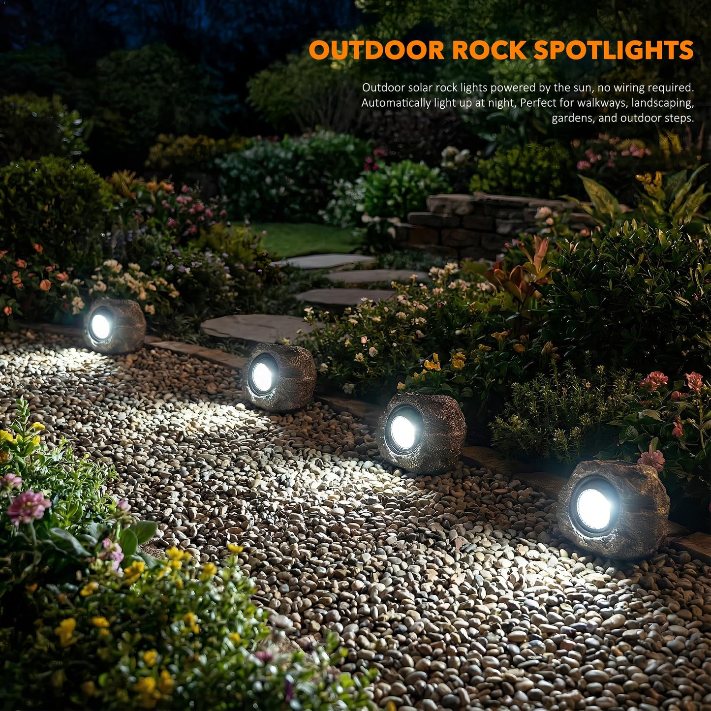 Candieslife Solar Garden Rock Lights Outdoor - IP65 LED Waterproof Solar Spotlight, Solar Powered Landscape Path Decorative Garden Stone Lights for Pathway, Walkway, Yard, Patio (2 Pack)