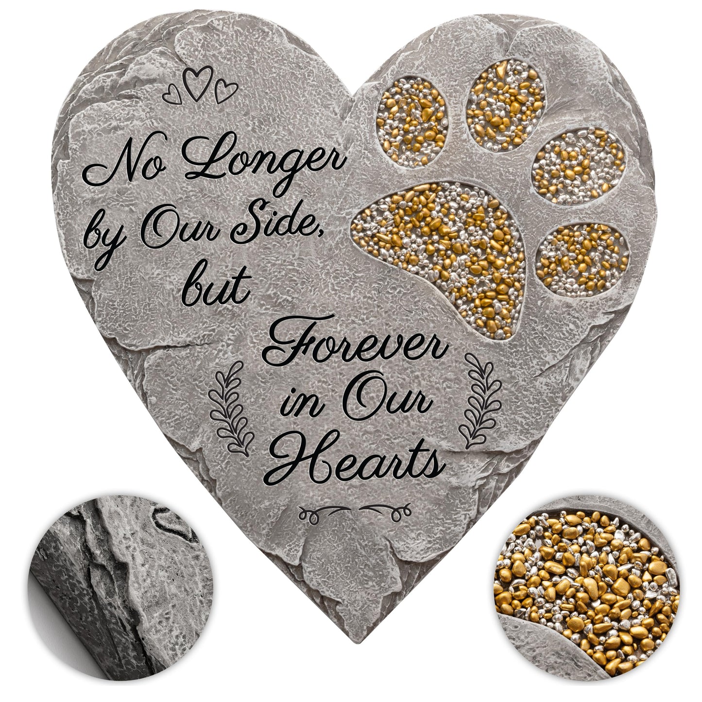 OBSI Pet Memorial Stone - Gray | Dog or Cat Garden Stone Heart Paw Print | Headstone Memory Gifts for Pet Loss