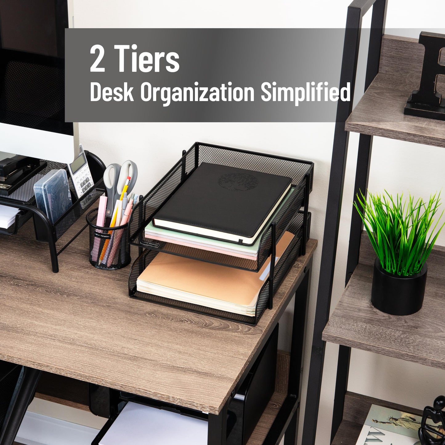 Mind Reader 2-Piece Stackable Metal Mesh Letter Tray, Desktop File Organizer, Document Holder, Magazine Storage, Black