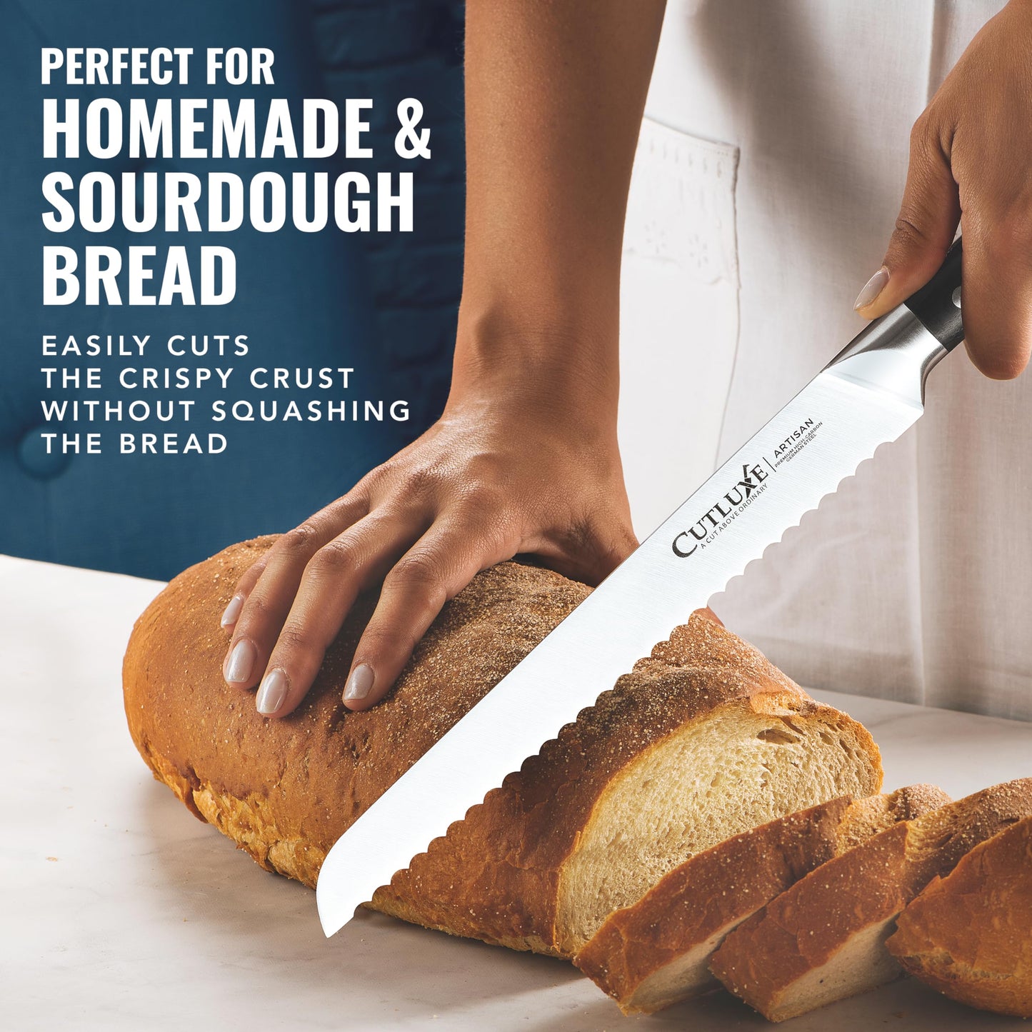 Cutluxe Bread Knife, 10" Serrated Knife, Perfect for Homemade, Sourdough Bread – High Carbon German Steel, Full Tang, Ergonomic Handle Design – Artisan Series