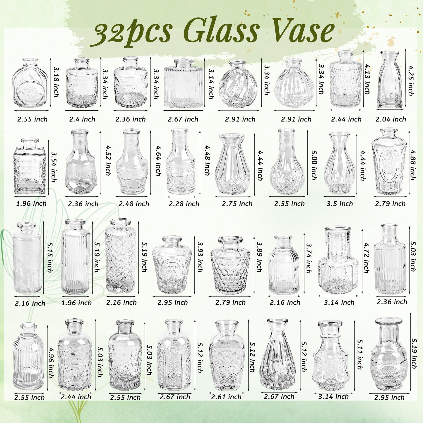 Der Rose 32pcs Small Glass Bud Vases Bulk, Clear Flower Vases for Home Dining Table & Wedding Centerpieces Decor