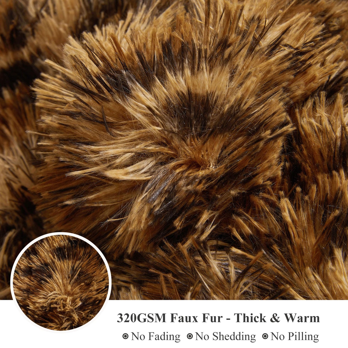 XeGe Luxury Faux Fur Leopard Print Throw, Soft 50x60 Cheetah Print Fluffy Blanket, Wild Shaggy Plush Decorative Couch Throw, Cute Furry Fuzzy Animal Print Blanket for Sofa Bed, Brown