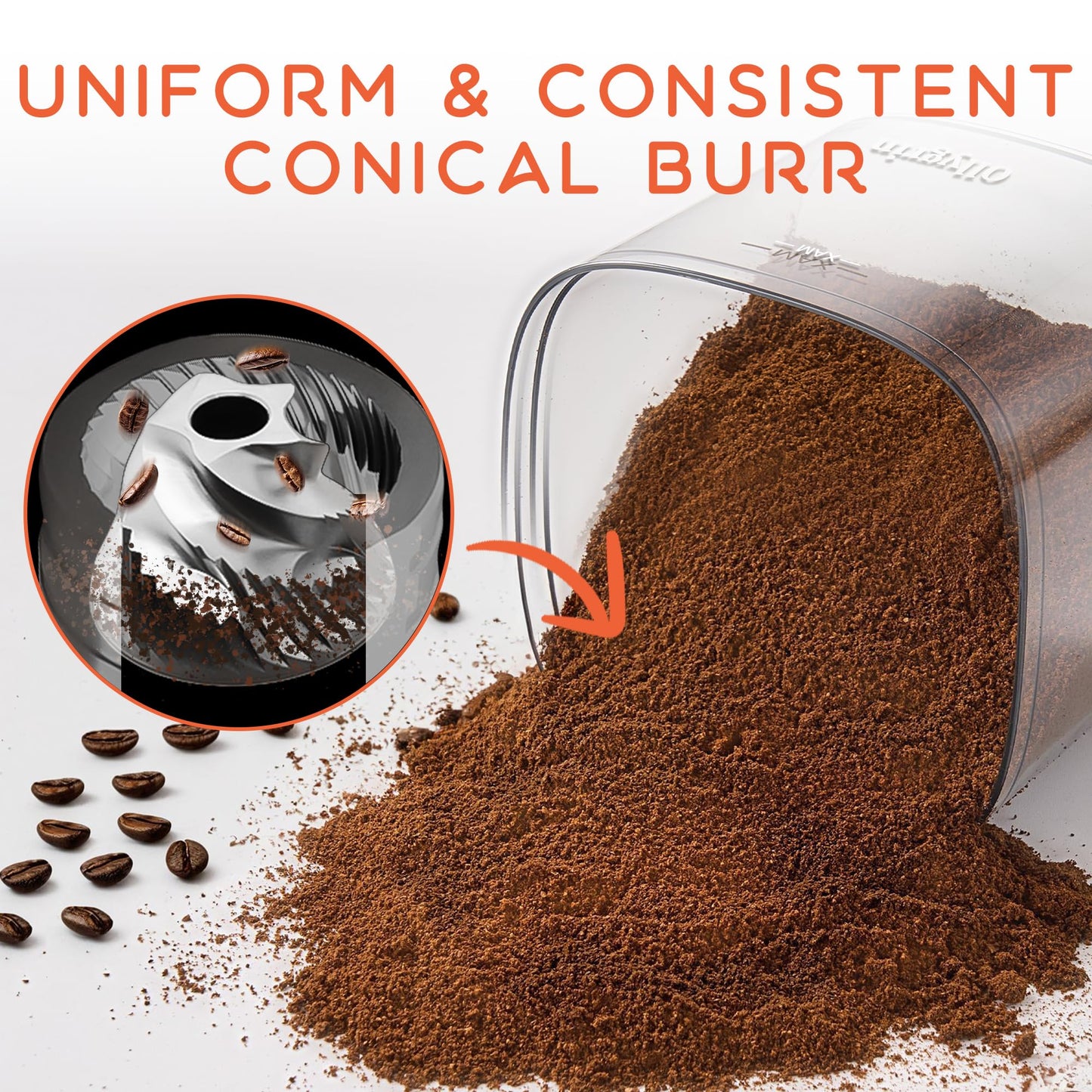 Ollygrin Coffee Grinder Electric, Conical Burr Coffee Bean Grinder with 30 Grind Settings