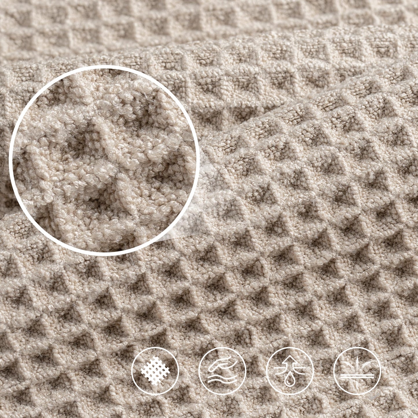 POLYTE 430 GSM Microfiber Oversize Quick Dry Lint Free Bath Towel, 60 x 30 in, 4 Pack (Waffle Weave)