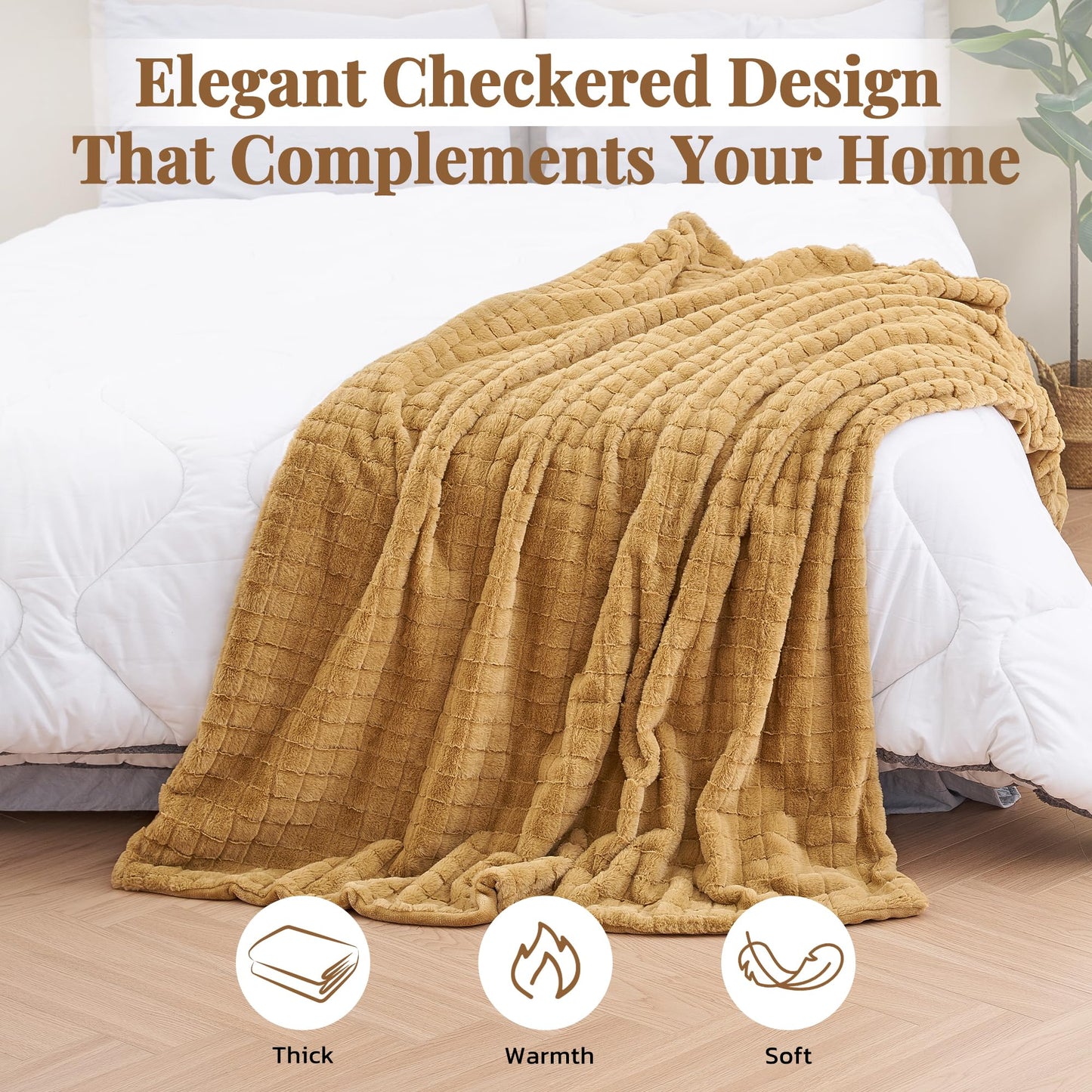 CURECURE Heated Blanket Full Size 72"x84", Soft Warm Faux Rabbit Fur Electric Blanket with 6 Heating Levels, 10 Hours Auto-Shutdown, Fast Heating, Home Use, Machine Washable, Gifts for Adults, Khaki