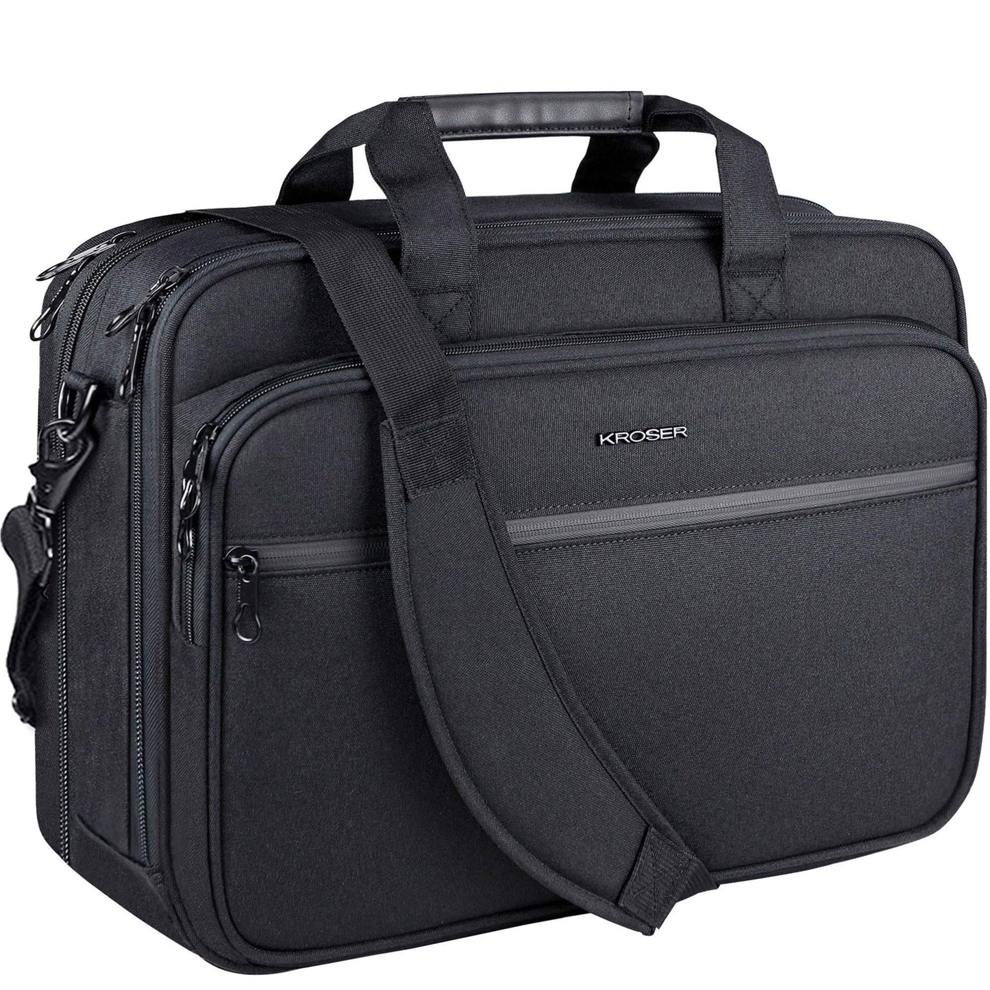 KROSER 17.3" Laptop Bag Premium Laptop Messenger Bag Fits Up to 17.3 Inch Laptop Shoulder Bag Expandable Water-Repellent Computer Bag with RFID Pockets for Travel/Business/School/Men/Women-Black