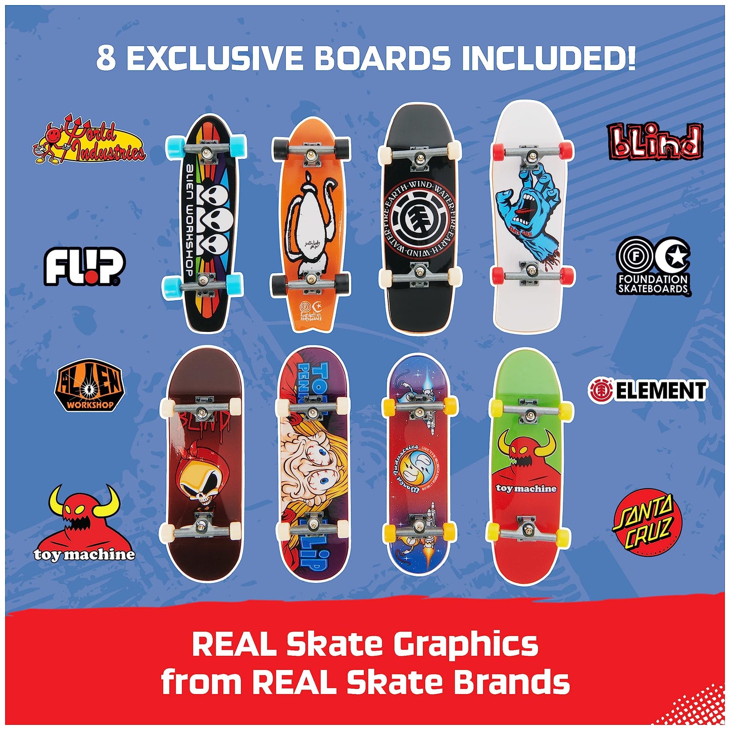 Tech Deck, 25th Anniversary 8-Pack Fingerboards with Exclusive Figure, Collectible and Customizable Mini Skateboards, Kids Toys for Ages 6 and up