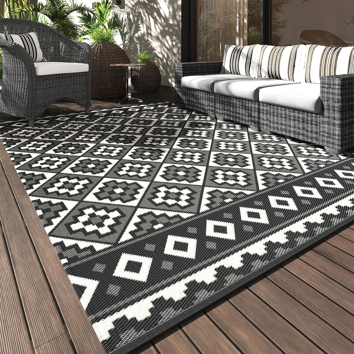 Outdoor Rug-Patio Rug 5X8 Outdoor Carpet Waterproof Reversible Outdoor Rugs Portable RV Mat Plastic Straw Mat for Patio Balcony RV Camping Backyard Picnic