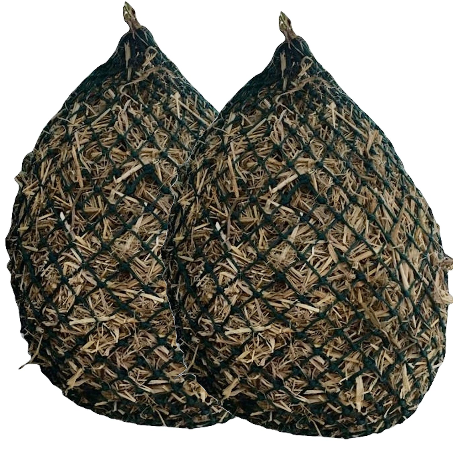 Majestic Ally 2 Pcs 1.25”x1.25” Holes Ultra Slow Feed 40” Very Sturdy Hay Net with Bottom Ring for Goat, Sheep and Livestock Simulatr grazing, Reduces Waste (Hunter Green)