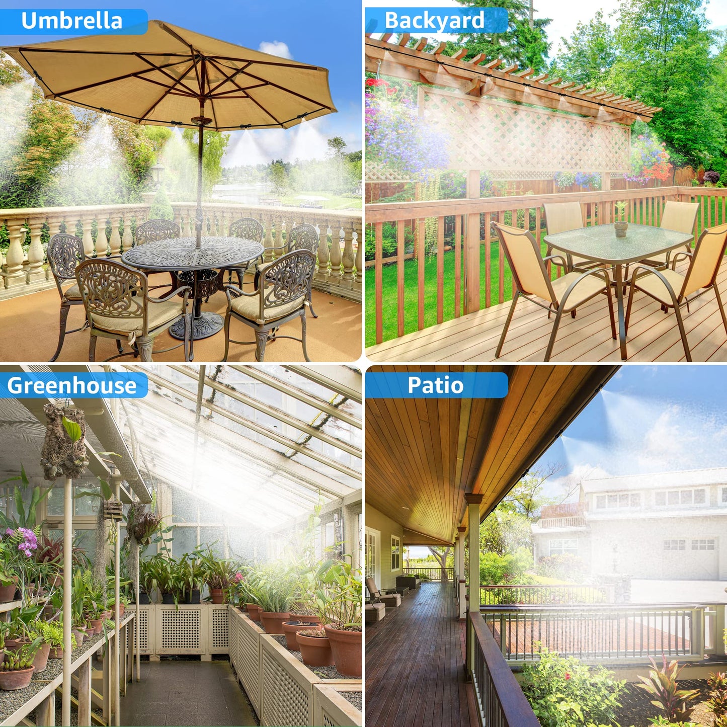 MIXC Misters for Outside Patio,60 FT(18M) Mister System for Outside Patio,Outdoor Misting Line+22 Brass Mist Nozzles Water Misters for Cooling Outdoor Patios for Garden,Lawn,Hummingbird, Fan