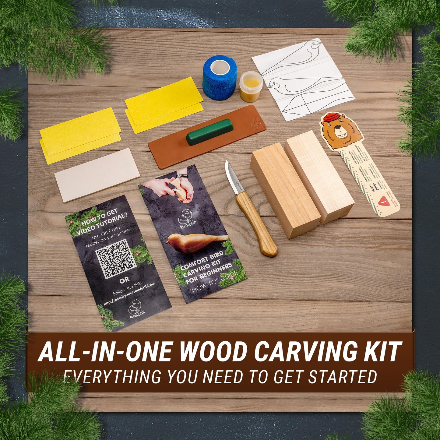 BeaverCraft, Wood Carving Kit Comfort Bird DIY - Complete Starter Whittling Knife Kit for Beginners Adults and Teens - Book Fun Project Carve Bird Hobby Whittling Knife - Learning Woodworking