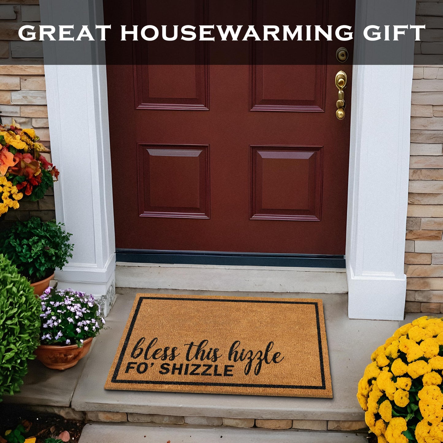 Bless This Hizzle Fo Shizzle Door Mat 30x17 Inch, Funny Doormat for Covered Outside Area, Welcome Mat Coir Decor w/Non-Slip PVC Backing
