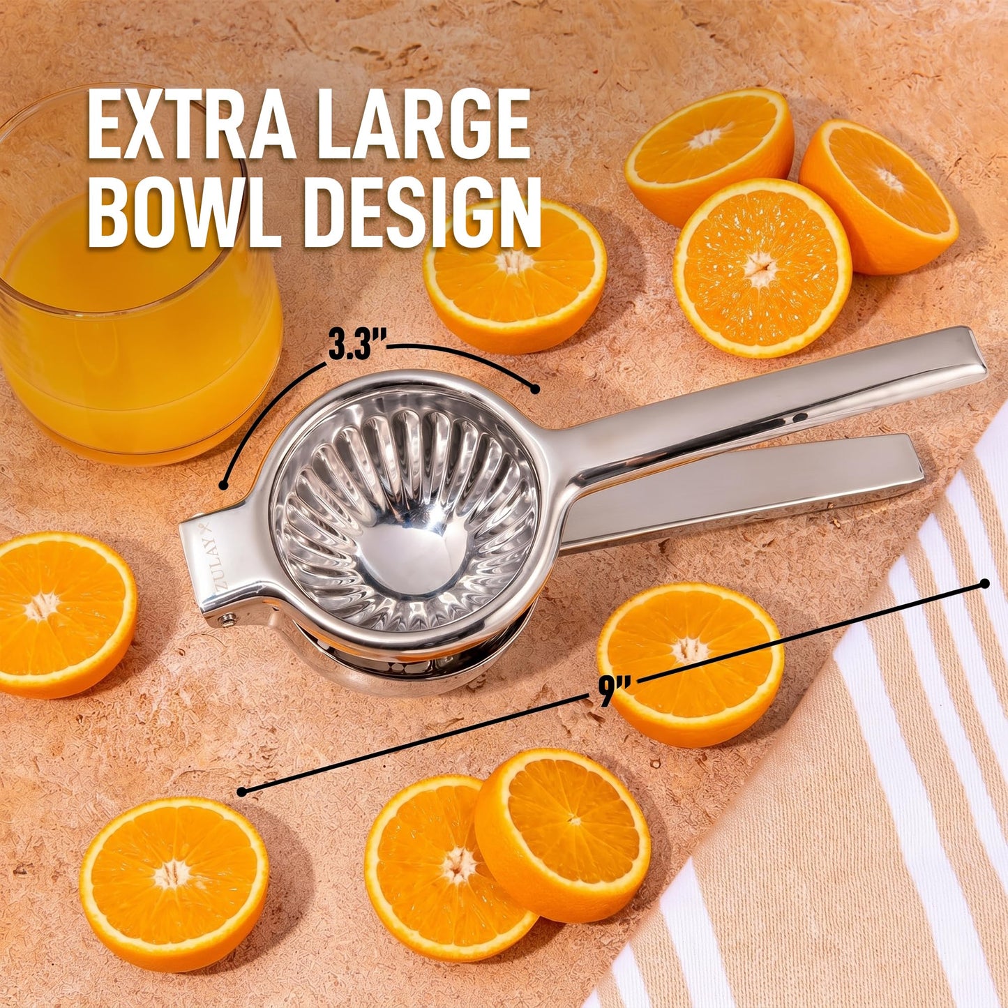 Zulay Extra Large Lemon Squeezer Stainless Steel - Easy Squeeze Manual Heavy Duty Lemon Juicer Hand Press - Ergonomic Citrus Squeezer & Fruit Juicer for Oranges, Lemons, & Limes