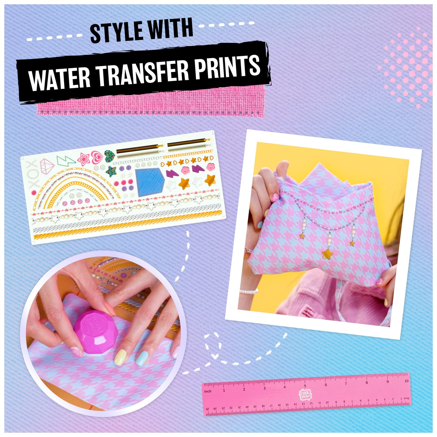 Cool Maker, Stitch ‘N Style Fashion Studio, Pre-Threaded Sewing Machine Toy with Fabric and Water Transfer Prints, Arts & Crafts Kids Toys for Girls