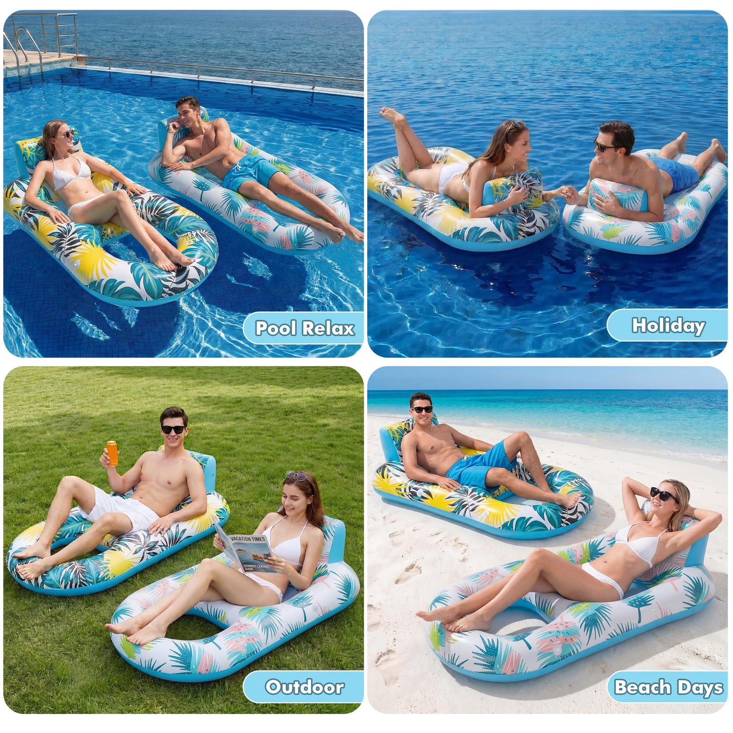 cngg v Pool Floaties for Adults,Inflatable Float Heavy Duty, Backrest & Footrest Pool Float Pool Rafts for Adults Beach Lake Party 2 Pack