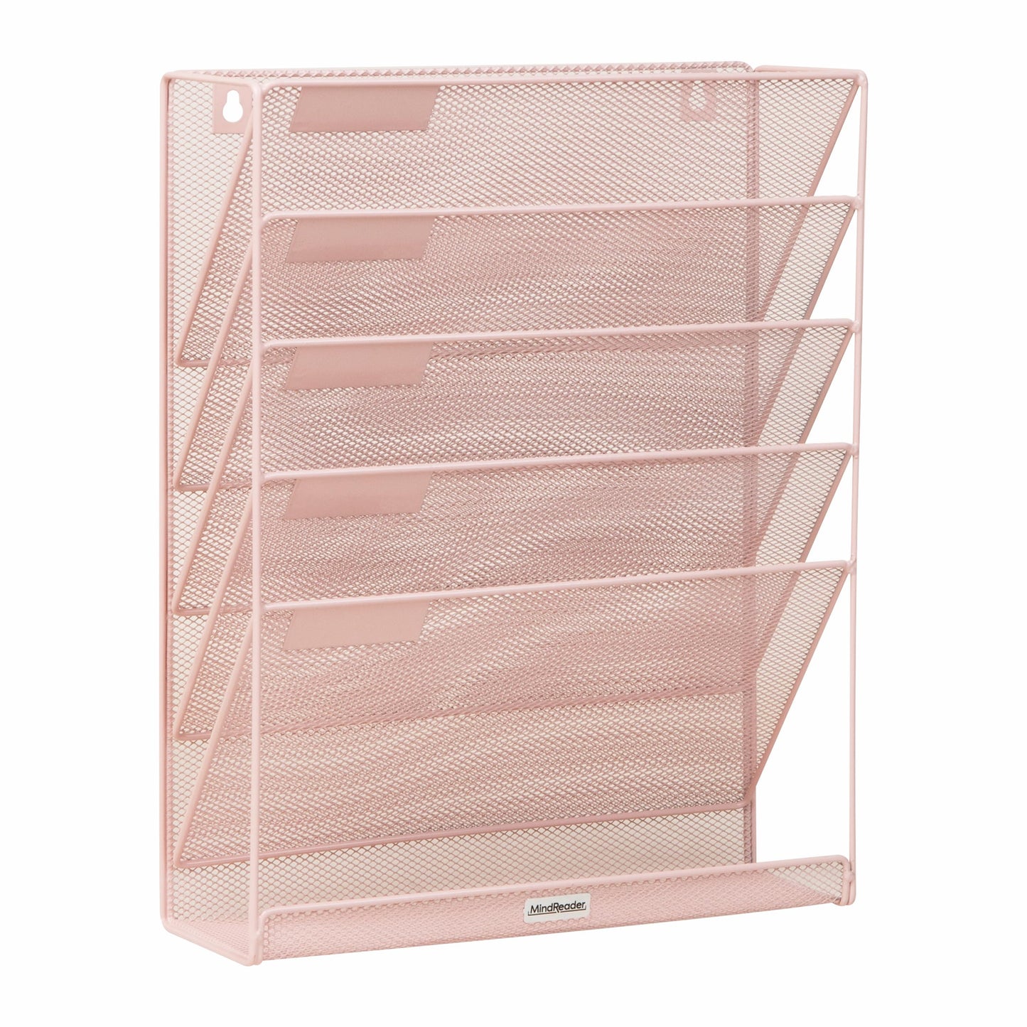 Mind Reader 5-Tier Vertical File Storage, Desktop Organizer, Wall Mount, Office, Metal Mesh, 12.75"L x 4"W x 16"H, Pink