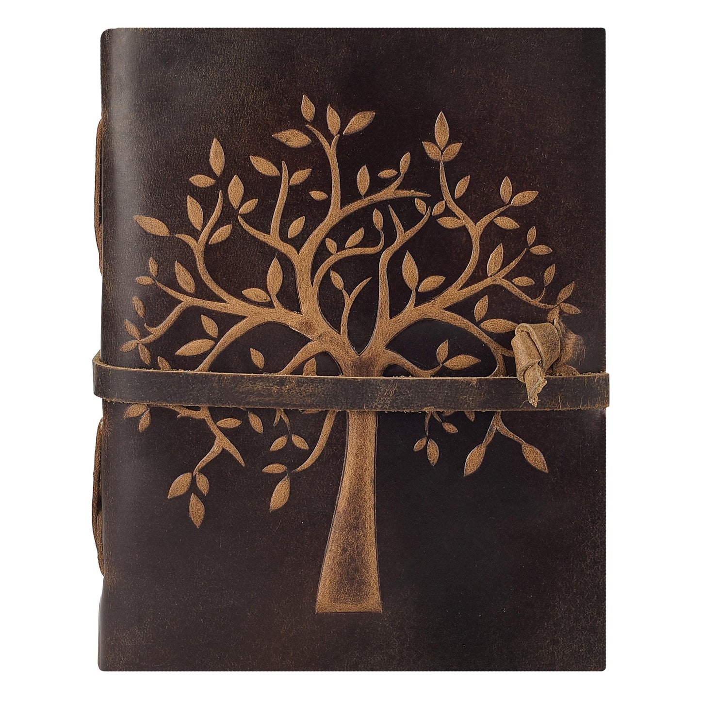 LEATHER VILLAGE Tree of Life Journal - 8 X 6 inches - Brown - 200 Antique Deckle Edge Handmade Paper – Book of Shadows - Vintage Leather Bound Journal for Women & Men