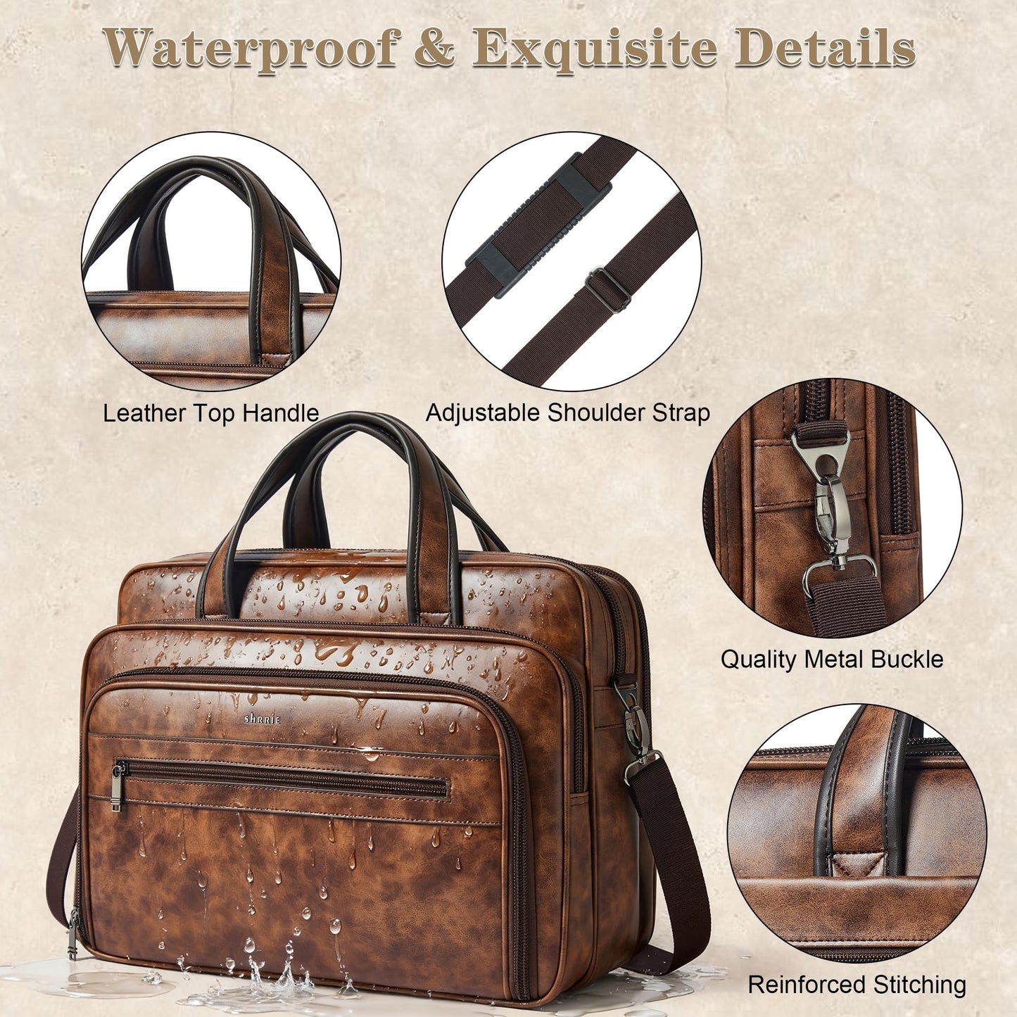 Shrrie Leather Messenger Bag for Men&Women 17 Inch Leather Laptop Bag,Water-Resistant Large Shoulder Satchel Office,Work