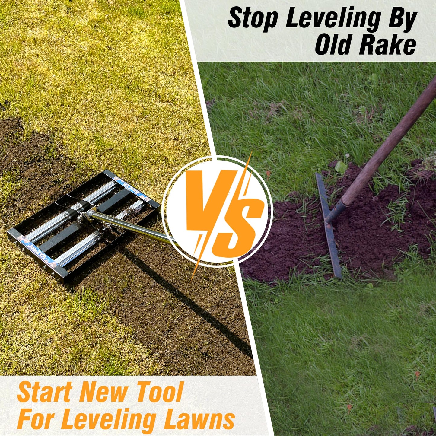 Updated Lawn Leveling Rake with Aluminum Rollers, Stainless Steel 17"x10" Levelawn Tool , Heavy-Duty Lawn Leveler with 70" Extended Handle, Yard Leveling Rake Suit for Garden, Golf Lawn, Farm