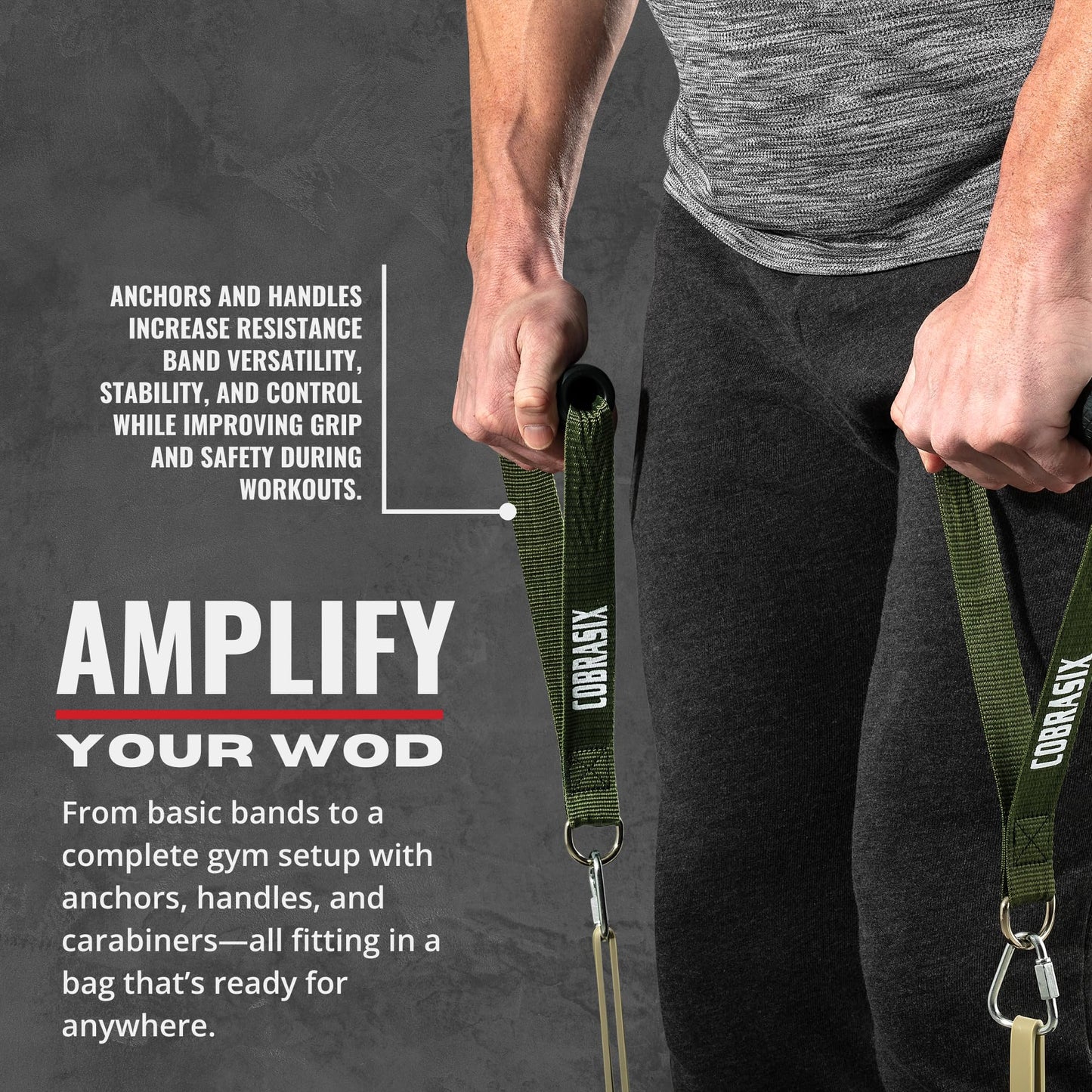 COBRASIX Resistance Bands for Working Out Men and Women | Set of 6 Resistance Bands with Attachments | Powerlifting, Stretching, WOD, Strength Training and Pull Ups [6 Piece Set with Bar]