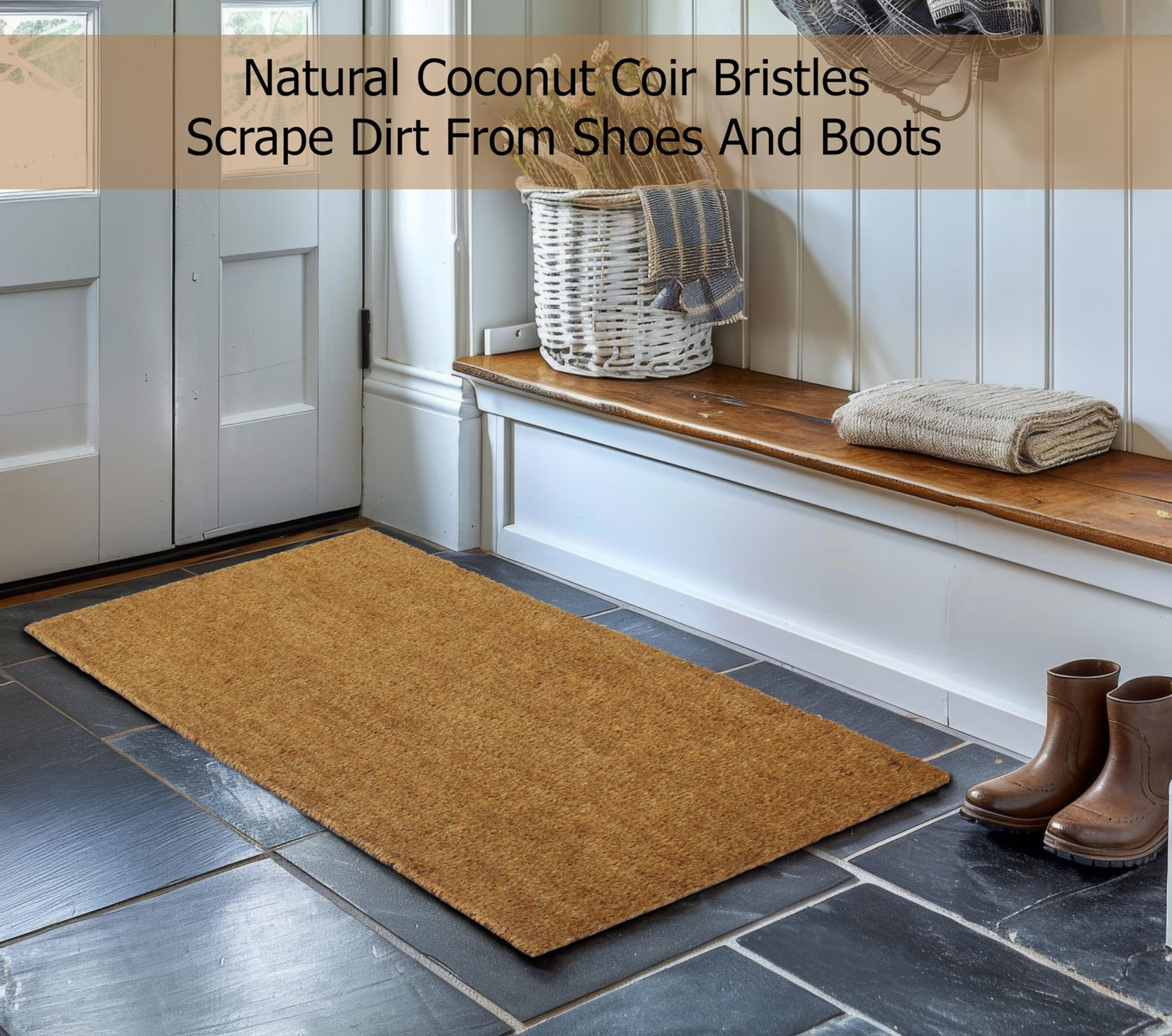 IRONGATE Coco Coir Doormat - Non Slip Heavy Duty Backing Door Mat - Dirt Trapping Welcome Mat - Easy Clean Durable Wide Entryway Sliding French Door High Traffic Indoor Outdoor Doormat -17x39- Natural