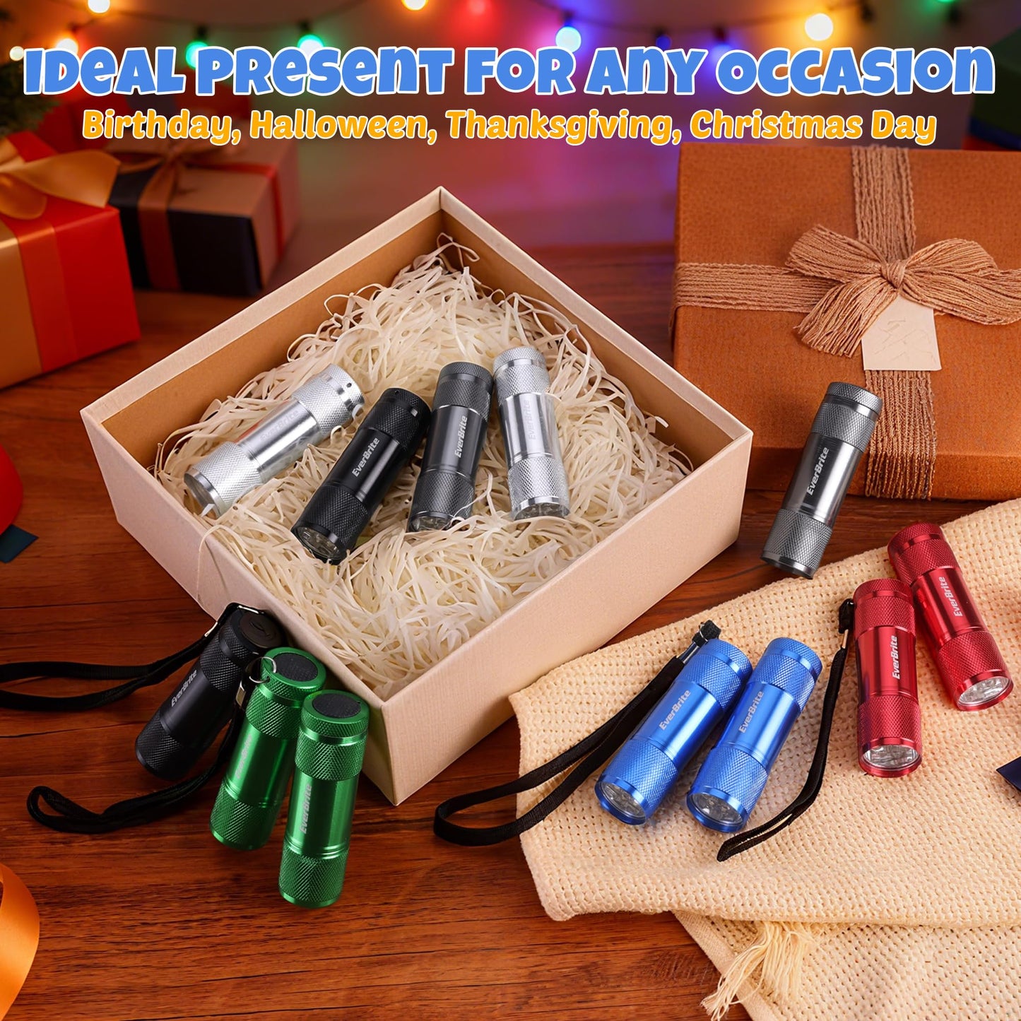 EverBrite 18-Pack Mini Aluminum LED Flashlight Set Keychain Light with Lanyard Batteries Included