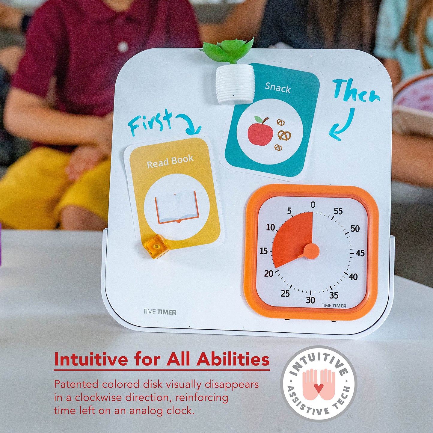 TIME Timer Plus 5 Minute Desk Visual Timer - Countdown Timer with Portable Handle for Classroom, Office, Homeschooling, Study Tool with Silent Operation (White)