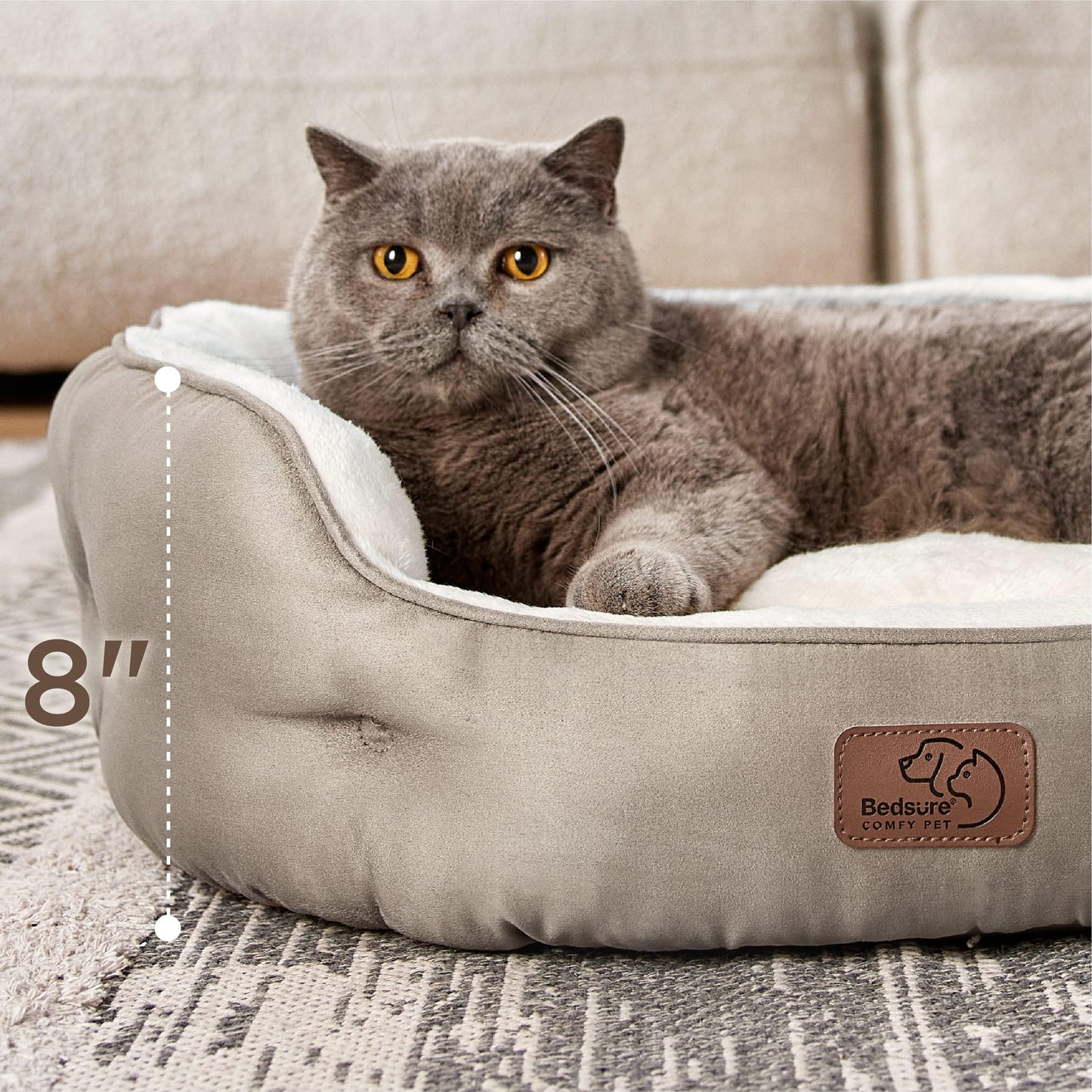 Bedsure Small Dog Bed for Small Dogs Washable - Round Cat Beds for Indoor Cats, Round Pet Bed for Puppy and Kitten with Slip-Resistant Bottom, Camel, 25 Inches