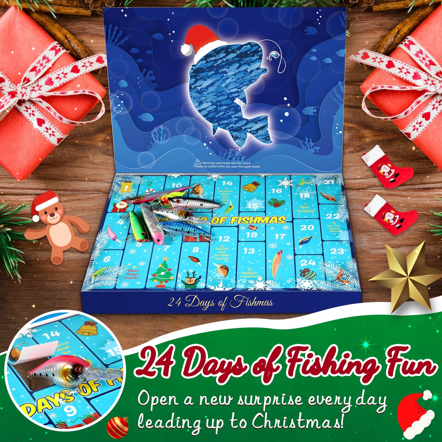 Advent Calendar 2025 Adult Fishing Advent Calendar Fishing Gifts For Men Teens Boys 24 Days Christmas Countdown Calendar Fishing Tackle Lures Gifts For Men