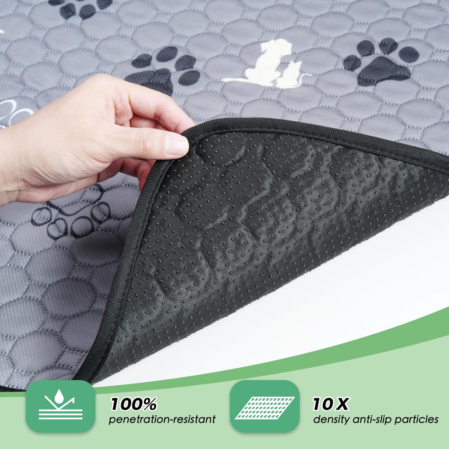 WanpeeGoo Washable Dog Pads - Extra Large Reusable Training Mat, Absorbent Non-Slip Potty Pads for Dogs, Grey 72"x72"
