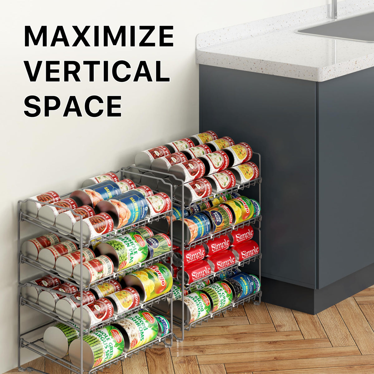 Simple Houseware 2 Tier Stackable Can Rack Organizer for Pantry Storage, 2 Pack, Silver