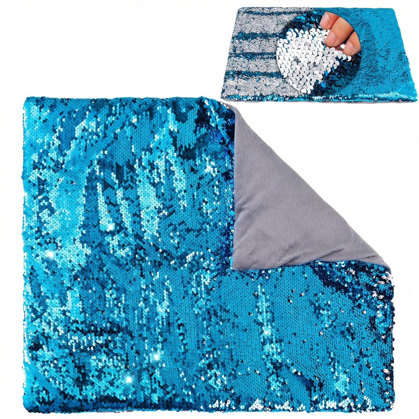 Hugsmiling Weighted Lap Pad, 5lbs 18" x 22", Weighted Lap Blanket for Kids and adults, Easy to Maneuver Sequins, Good Gift for Kids, Teens and Adults (Blue and Silver)